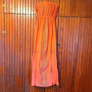 Boho orange strapless dress